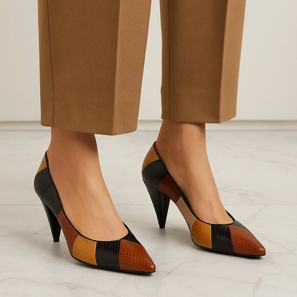 Celine Tri-Color Snakeskin Leather Pumps 40 | Fall Party Holiday Luxe - Picture 1 of 12